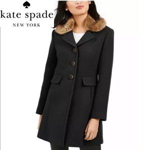 NWT Kate Spade button down Wool fur collar peacoat